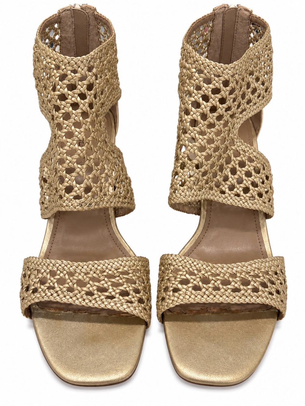 Donald J Pliner Herra Metallic Gold Woven Block Heel Sandals Women’s 11M